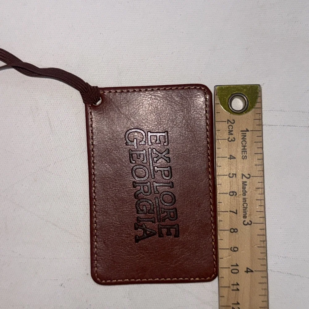 Explore Georgia Travel Accessory Brown Leather Customizable Luggage Tag NWOT